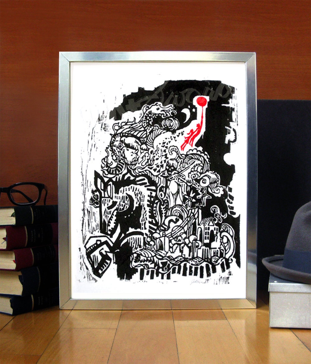 Woodblock Print - Original Illustration - Until Tomorrow Then - Handmade Print