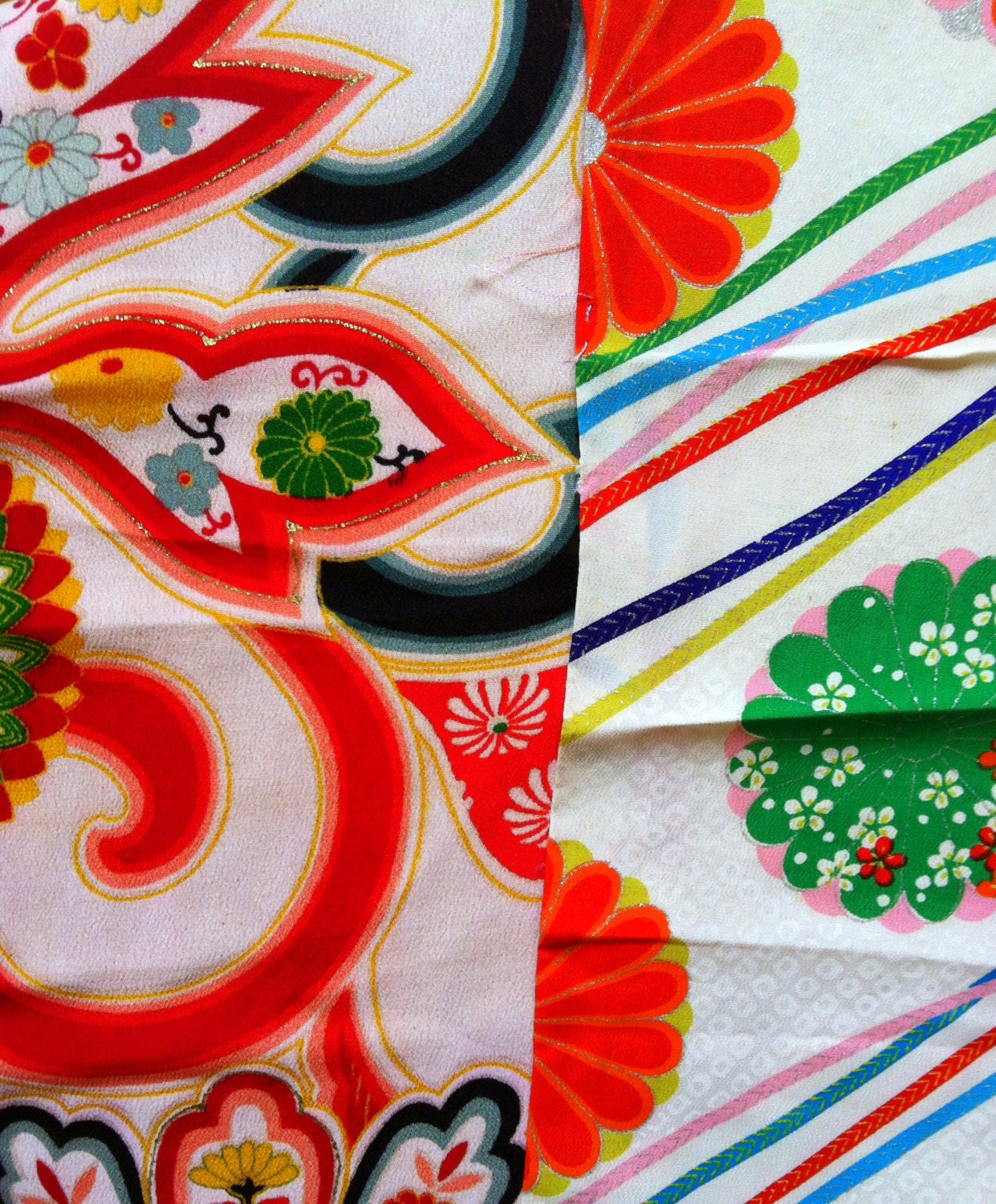 1980s COLORFUL KIMONO FABRIC Two Pieces