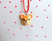 Cat Necklace, Miniature Animal Cat Sculpture Charm, Orange Ginger Tabby Cat