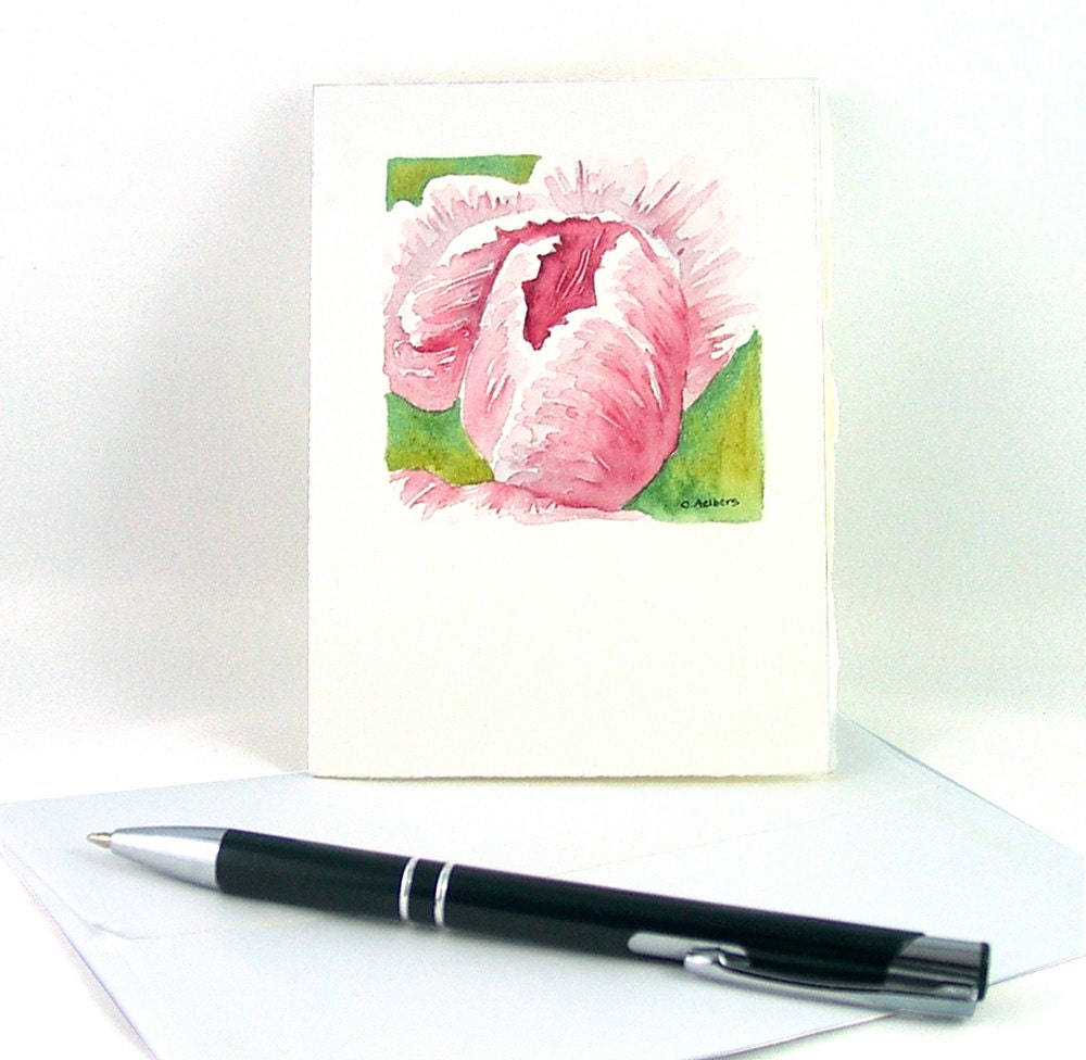 Original Floral Watercolor Pink Tulip