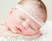 Ecru Pearl Halo Headband Tieback Newborn Baby Girl Photography Photo Prop