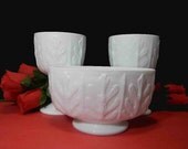 3-Piece White Milk Glass Wedding Collection. 2 Goblets and 1 Vase / Planter /  Candle Holder / Bowl. Vintage. 3556