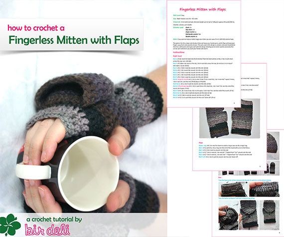 immediate download - Crochet Pattern - Easy Fingerless Mitten with Flaps - PDF