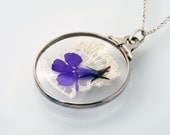French Antique Glass Locket Sterling Silver Frame, Edwardian Era Photo Pendant / Double Sided Glass