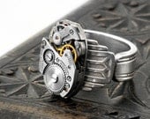 Steampunk Ring, Vintage Monarch Watch Mechanism / Spoon Ring Band - Size 7.5 Industrial Beauty