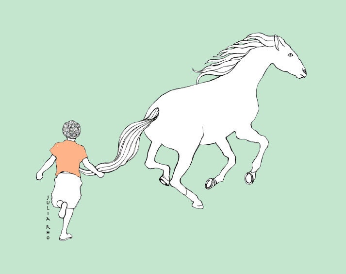 running horse and a boy