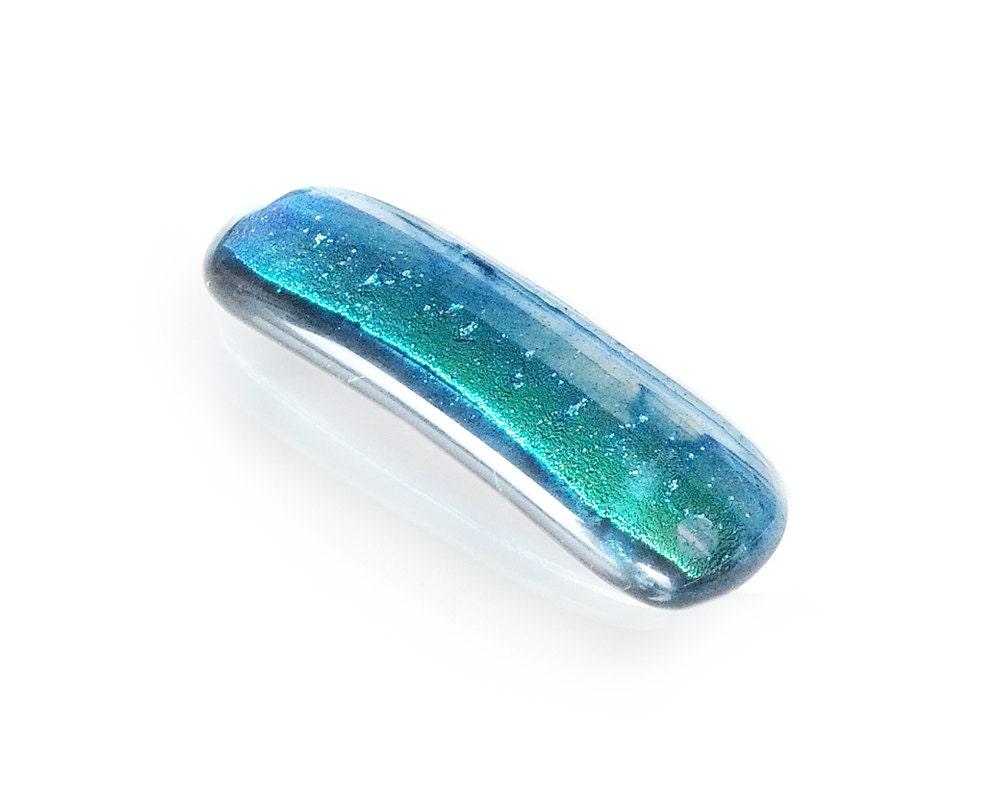 French Barrette Pair (2), Aqua Blue, Hair Accessory, 2.5 Inch, Dichroic Fused Glass
