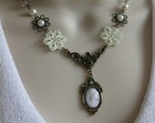 Cameo Necklace, Pearl Beaded Necklace, Purple Necklace, Cameo Jewelry, Beaded Necklace, Statement Necklace, Victorian Necklace