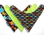 Boy Bandana Bibs - Set of 3 Baby Drool Bibs - Dinosaurs and Mustaches