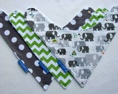 Boy Bandana Bibs - Set of 3 Baby Drool Bibs - Emberly Elephants Chevrons Polkadots