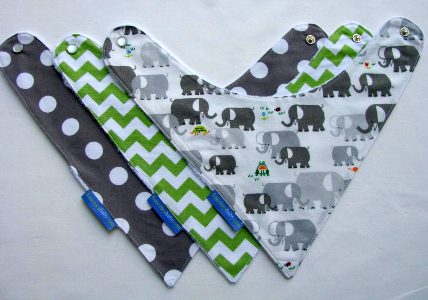 Boy Bandana Bibs - Set of 3 Baby Drool Bibs - Emberly Elephants Chevrons Polkadots