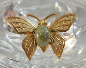 Vintage Butterfly Brooch. Green Blister Pearl. Gold Tone. Bug. Insect.