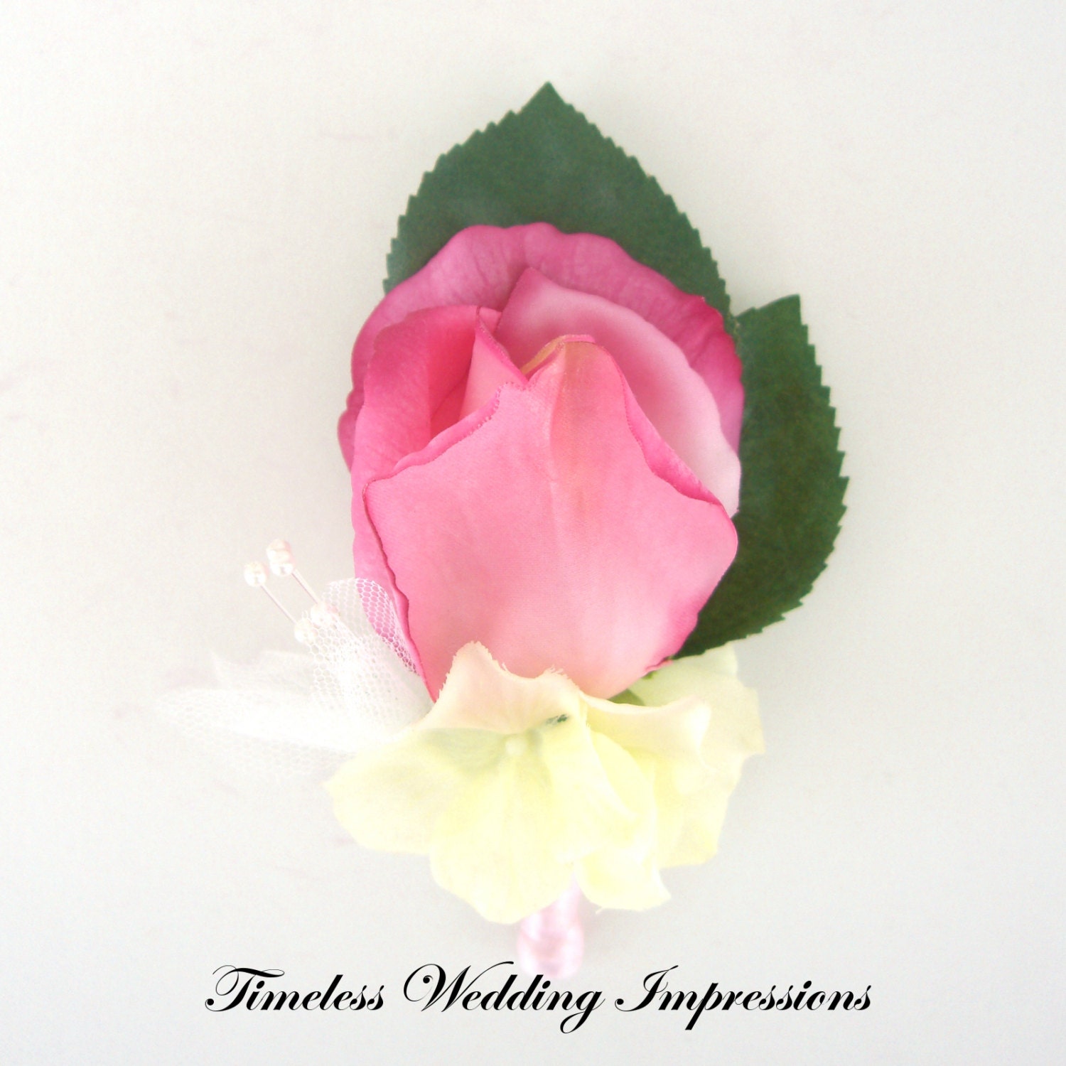 Pink Rose Boutonniere Hydrangea Wedding Prom Real Touch Silk Flowers