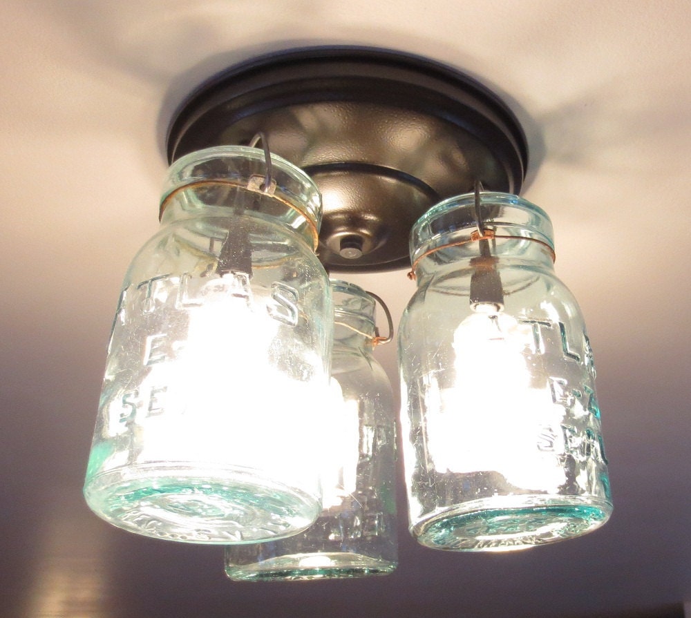 Greenish Vintage Canning Jar CEILING LIGHT Created NEW