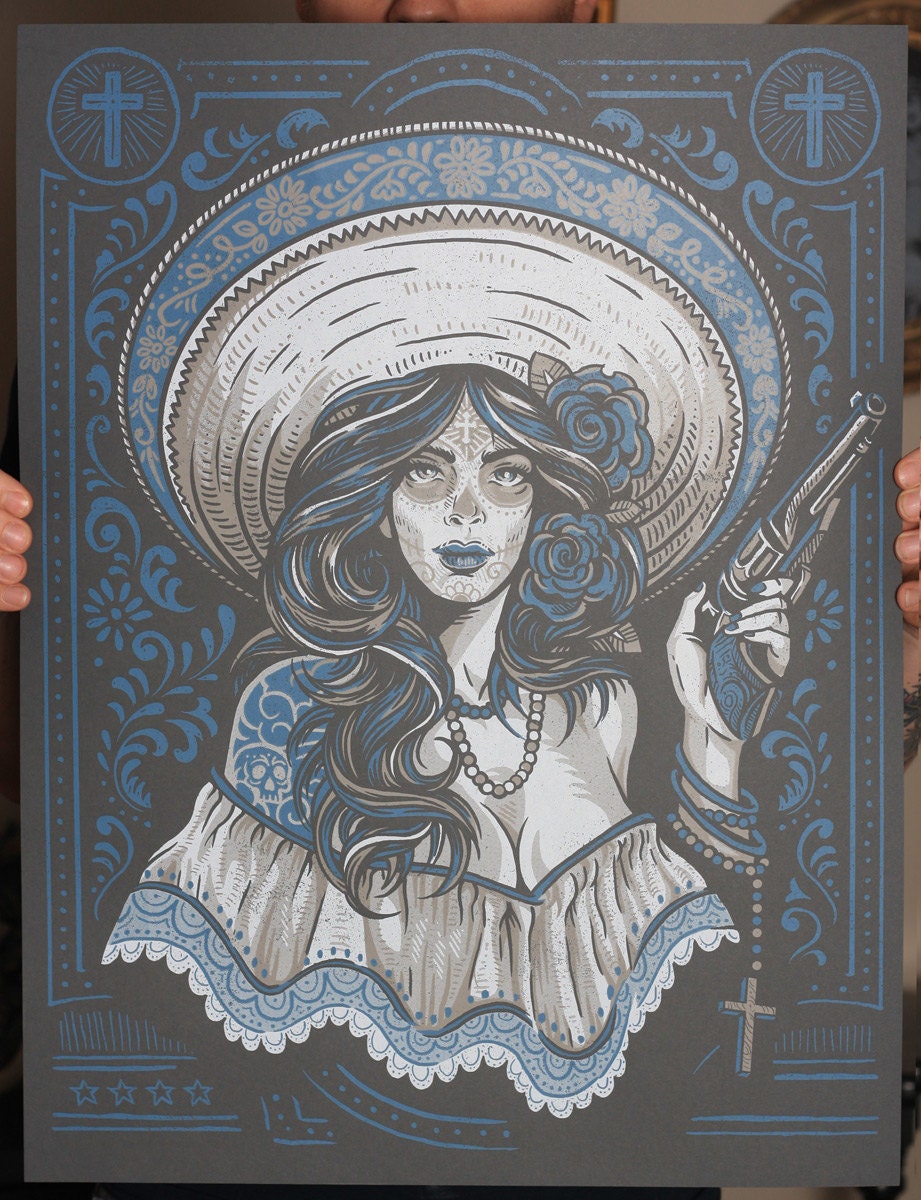 Las Bandidas - Silk Screen Art Print - Grey Varient