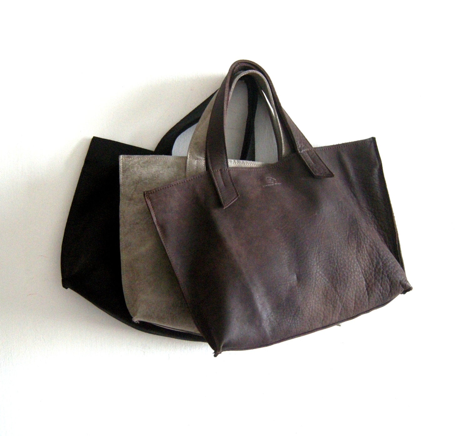 Leather hand bag , for every day use -Light gray - Smadars