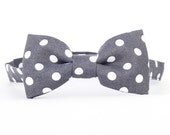 Kids Bow Tie - Dark Gray Charcoal polka dot Bow Tie