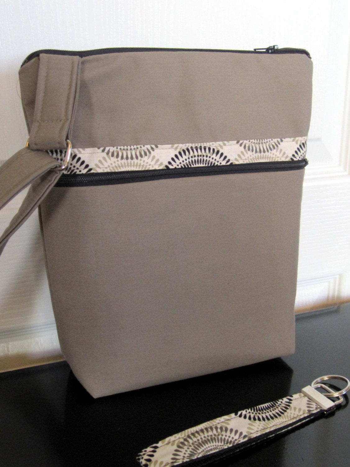 Taupe Cross-Body Hipster Bag including Matching Key Fob