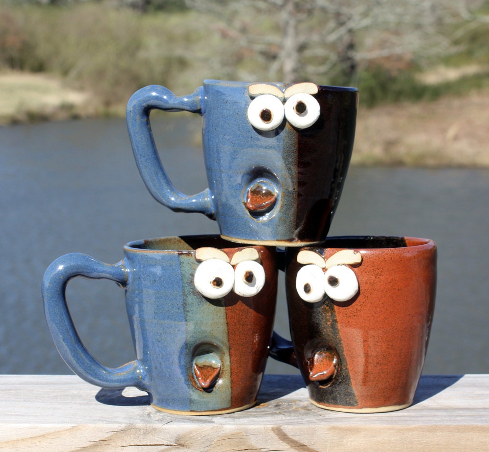Coffee Cup Set. Handmade Stoneware Pottery Mugs