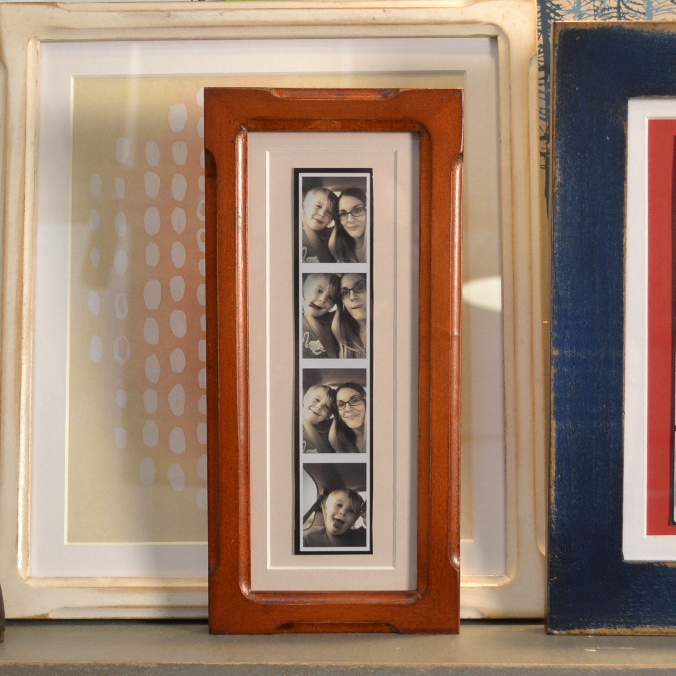 4x10 Picture Frame for Photo Booth Strip in Shallow Bones Style with Vintage Wood Tone Finish - SAME DAY SHIPPING
