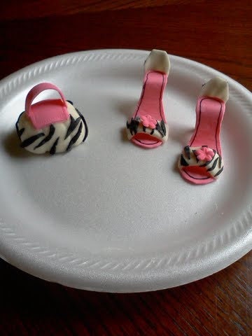 Gumpaste Mini High Heel shoes and purse