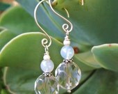 Opal White Earrings -- Dazzling Vintage Crystal, Sterling Stardust & Opalite w Artist-Made Sterling Spiral Hoops // Hurricane Relief