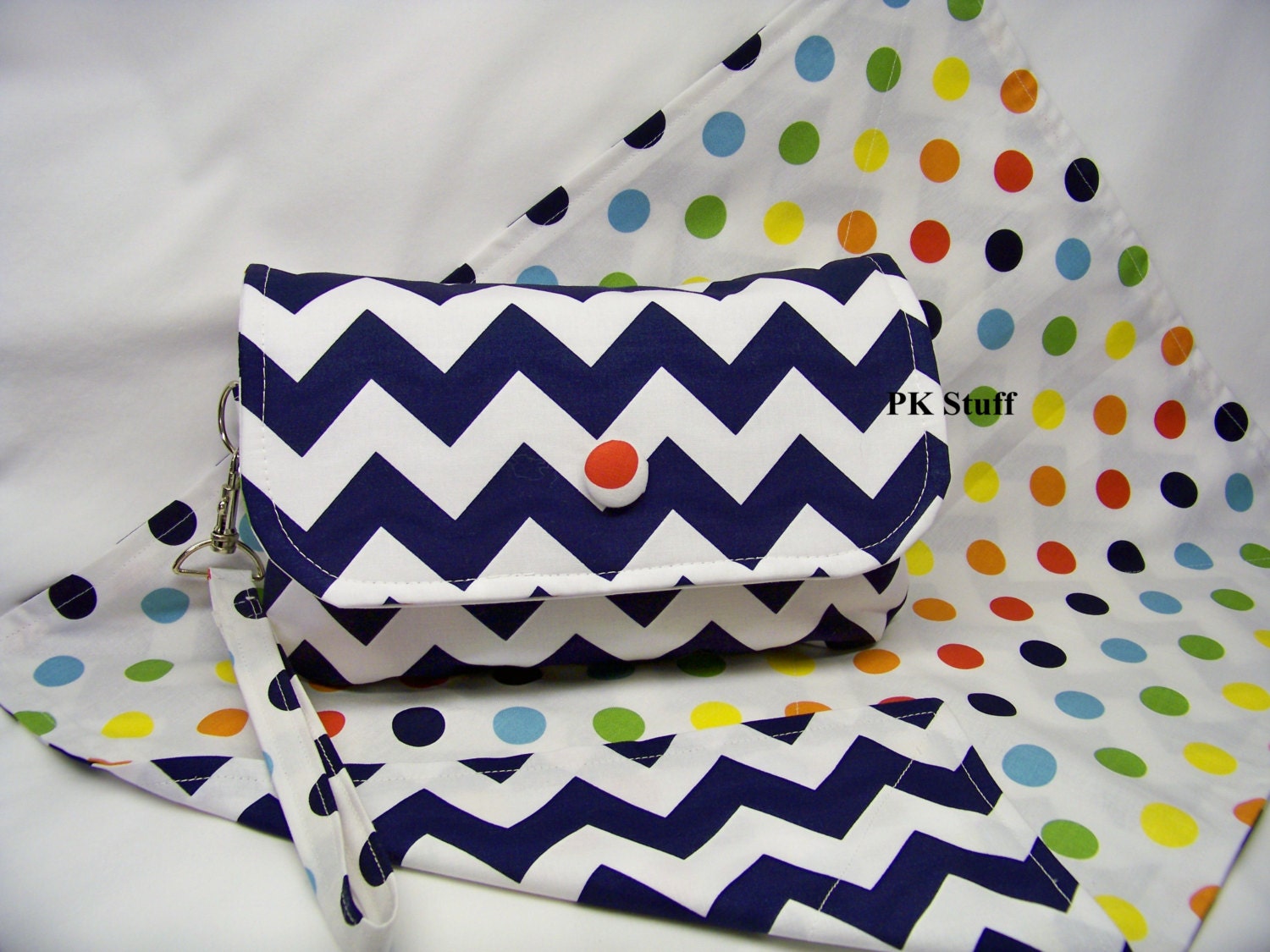 Diaper Clutch Set - Diaper Wristlet in Navy Chevron - Matching Reversible Changing Cloth Included - Ready To Ship