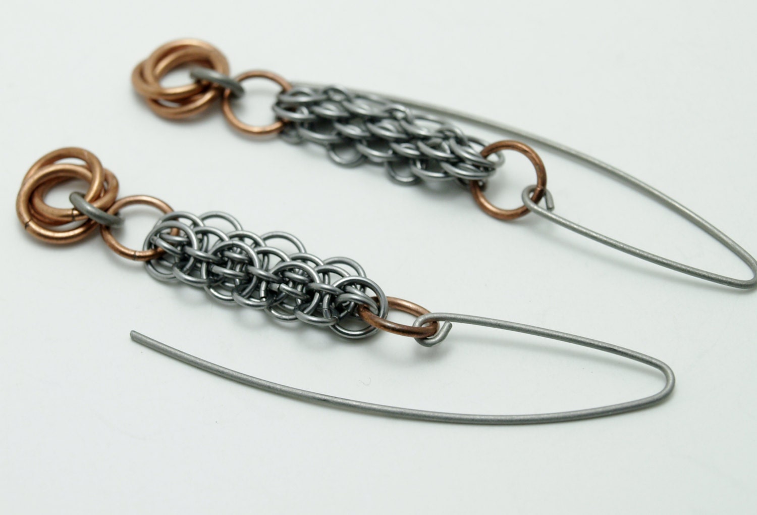 Titanium, Copper and Stainless Steel Dragonscale Chainmaille Earrings