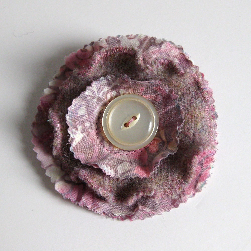 PINK BROOCH - recycled brooch - mauve brooch - batik brooch - flower brooch - flower pin