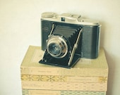 Memories - Vintage camera photograph, book photography, preppy, library decor, neutral colors, gift for him 8x8 Print