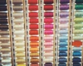 20% SALE Colourful Cotton - Cotton reels, polaroid photograph, sewing room decor, craft room art, rainbow colors 8x8 print