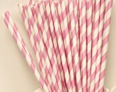 25 Ballerina Pink Paper Straws, Soft Pink Striped Straws with Diy Straw Flags, Girl Parties, Baby Shower, Birthday