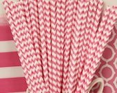 CHEVRON PAPER STRAWS, 25 Bubble Gum Pink Chevron Straws with Diy Flags, Easter parties, Birthday, Weddings, Graduation