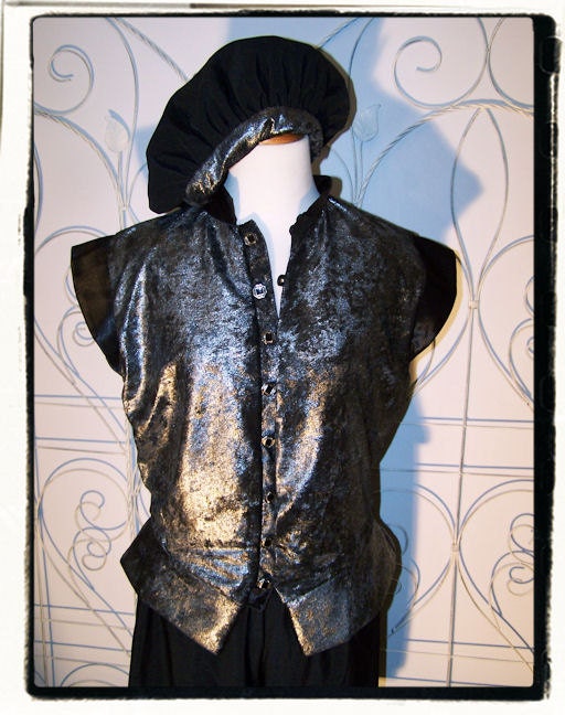 Black and Silver Tudor Renaissance Medieval Mens Lords Doublet  SET Game of Thrones Chest 38"