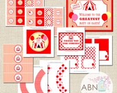Circus Carnival Party Decorations Collection Package - Red Pink And Yellow - PRINTABLE - By A Blissful Nest