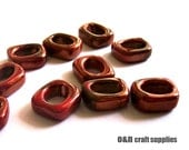 Regaliz greek ceramic beads, square beads, terracotta red, beads - set of 6 - OandN