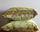 Modern Retro Velvet Green Pillows with Stripes - Set of 2