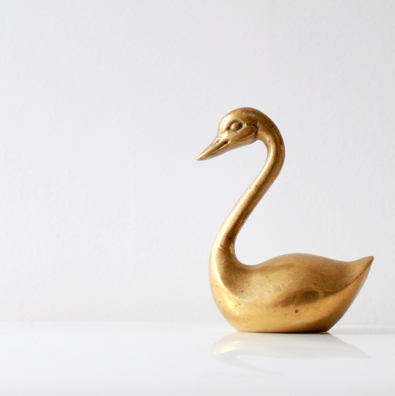 Vintage Solid Brass Swan Figurine - Paperweight