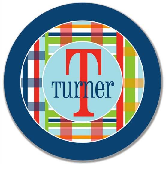 Personalized Melamine All-American Plaid Plate