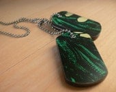 Green and Black Stripes Double Dog Tags made from Recycled Wood Skateboard