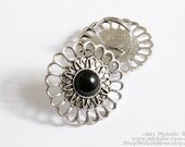 Black Onyx Antique Ring - Big Chunky Stone Ring - Adjustable Band Ring - Antique Style Ring - Antique Silver or Antique Gold Finish