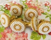 6 Pearly Gold Knob Knobhangers Reclaimed Parts OOAK Picture Jewelry Hangers Upcycled Button