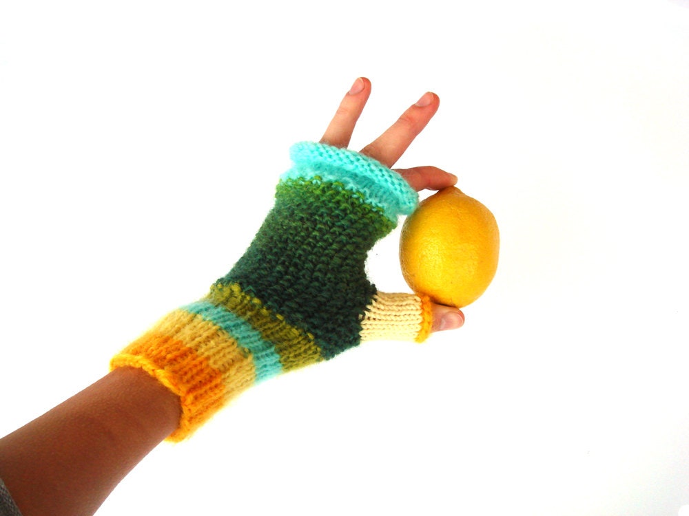 Green Spring gloves, fingerless mittens, gift for women