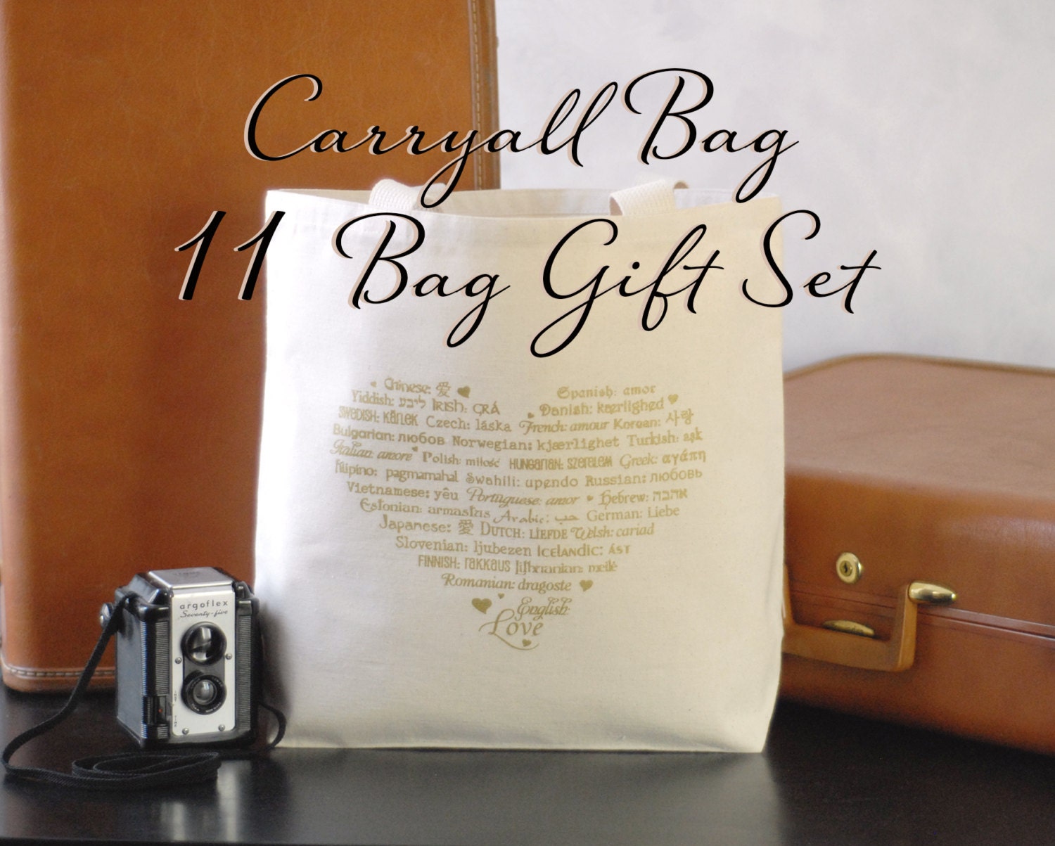 11 Bridesmaids Gift Set - LOVE Languages Tote Bags - Wedding Party Gifts - Carryall Bags