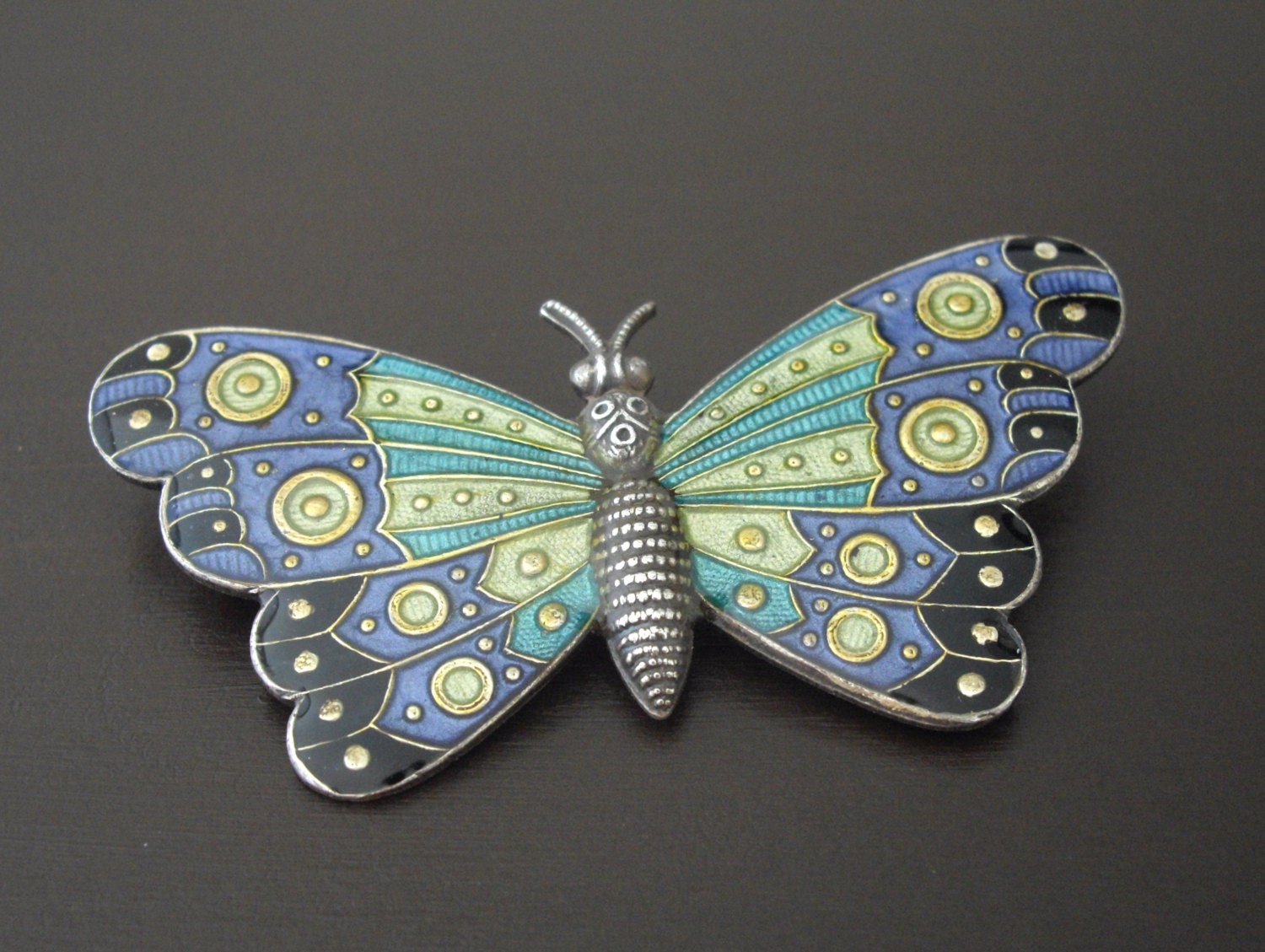 Vintage Art Deco Guilloche Enamel Butterfly Brooch, Guilloche Brooch, Art Deco Brooch