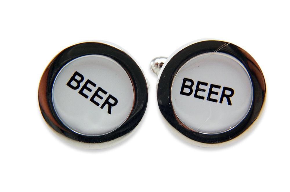 Beer Cufflinks Cash Register Key Cufflinks -White  BEER Keys - by Gwen DELICIOUS Jewelry Design