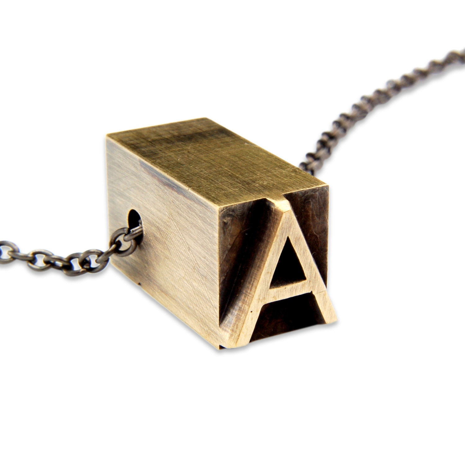 Letter A  Letterpress Necklace - Brass Initial Personalized - Other Letters Available