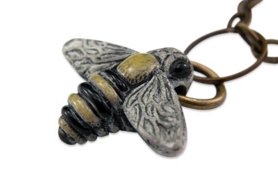 Handpainted Flying Honey Bumble Bee Charm Necklace - by Gwen DELICIOUS Jewelry Design