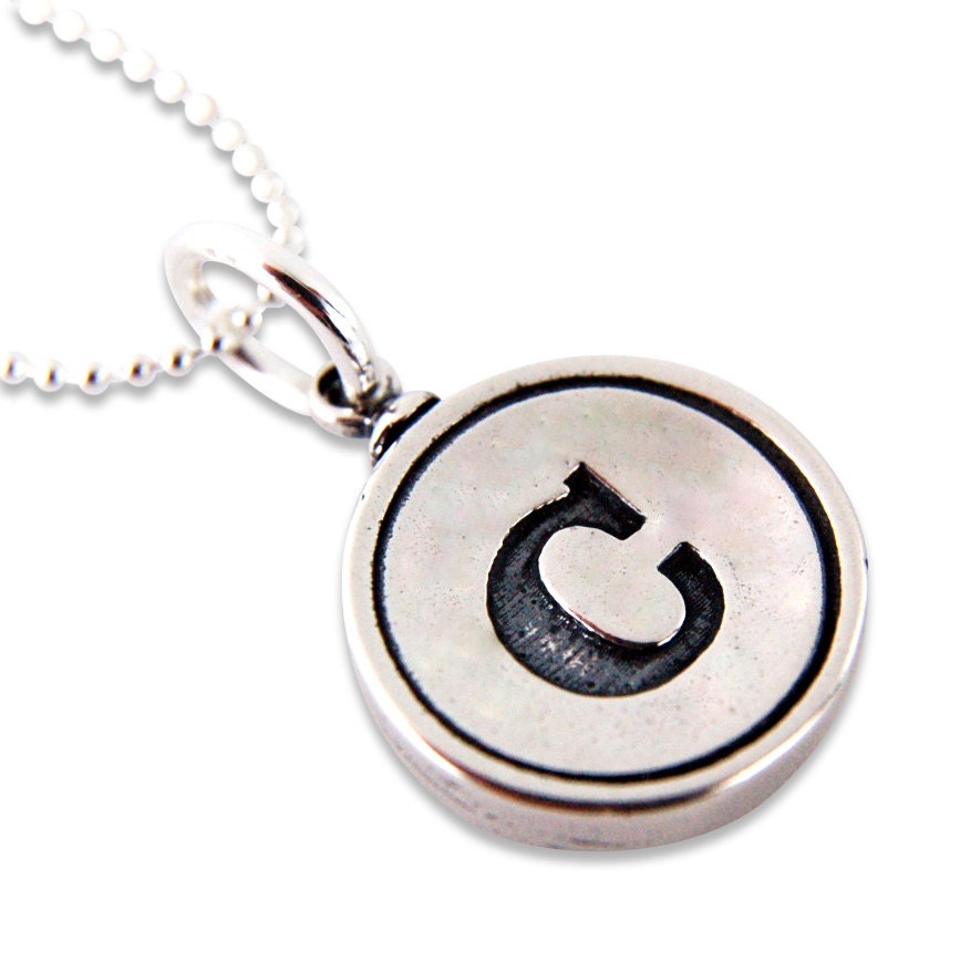 Letter C Necklace - Sterling Silver Initial Typewriter Key Charm Necklace - Gwen Delicious Jewelry Design - Other Letters Available