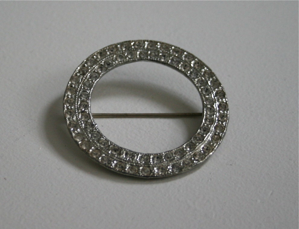 Vintage 1930s Silver Pot Metal Pavé Circle Brooch Pin